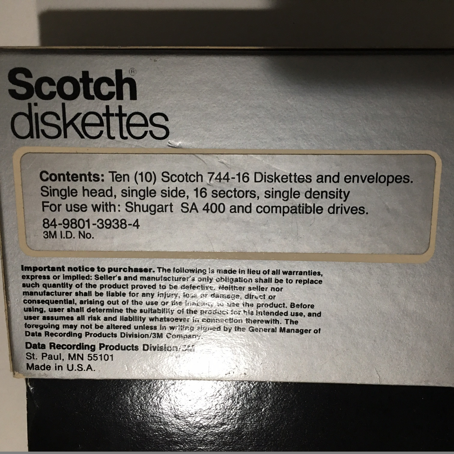 Vintage 5.25" Scotch 3M Diskettes 744-16 - Click Image to Close