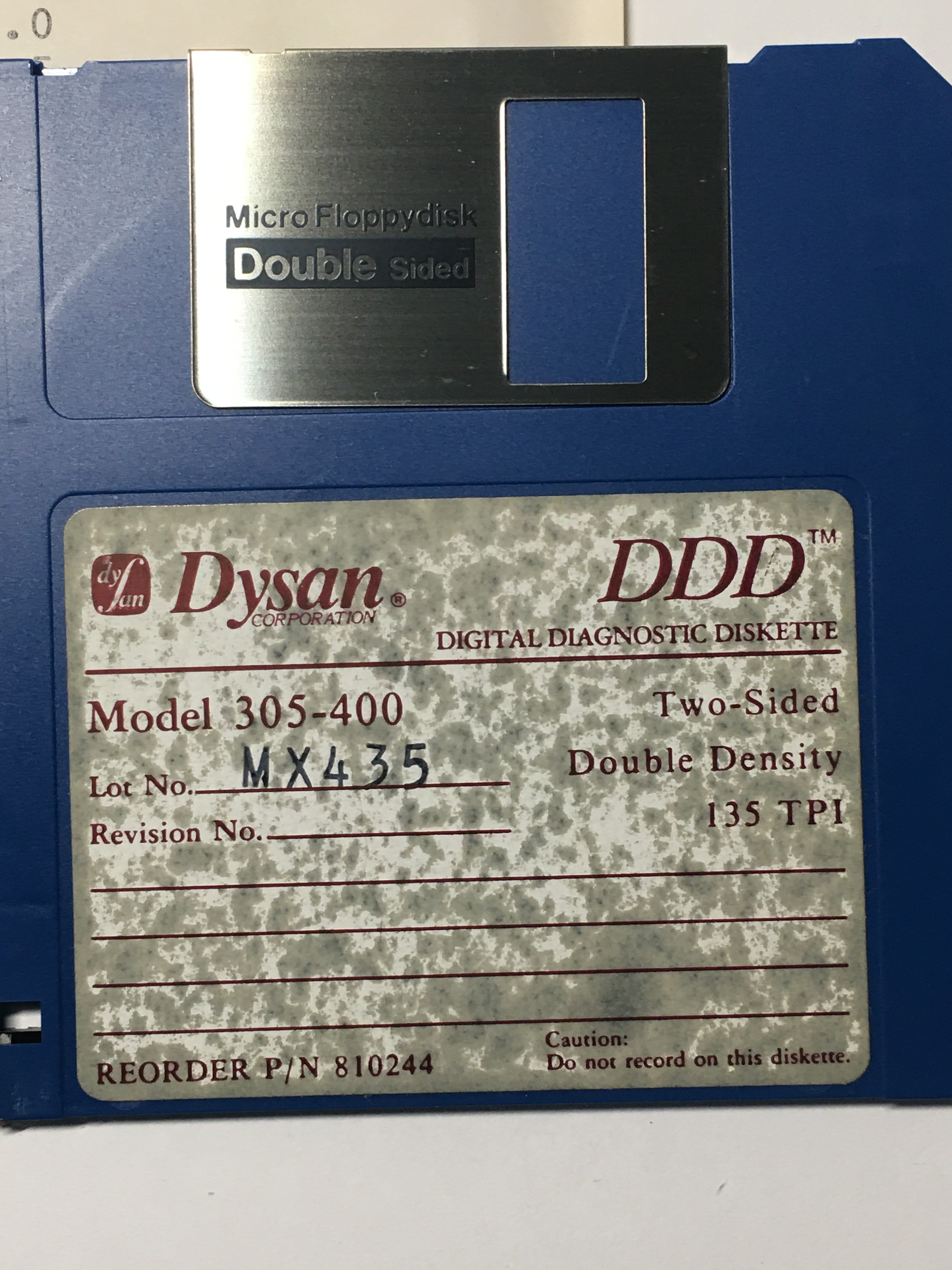 Dysan 3.5" Diskette Model 305-400 DDD 135tpi 300rpm or 600rmp